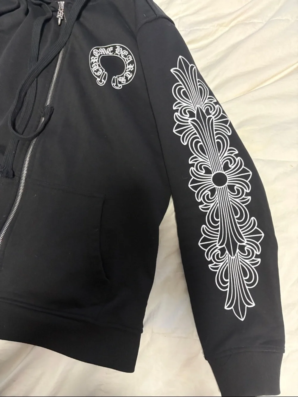 Chrome Hearts Black Hoodie with White Sleeve Prints - Picture 3 of 8